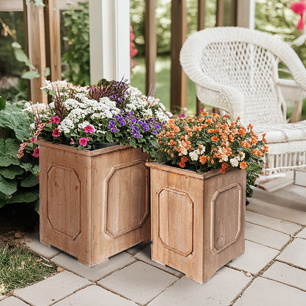 wooden plant pots outdoor Oversized Wooden Planters Set of 2