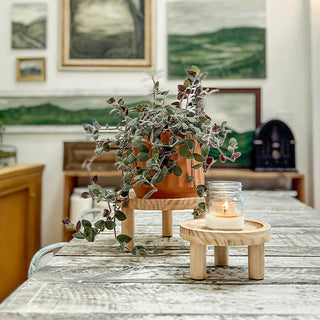 Natural pine wood risers set close-up