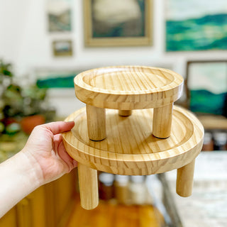 Natural pine wood risers set close-up