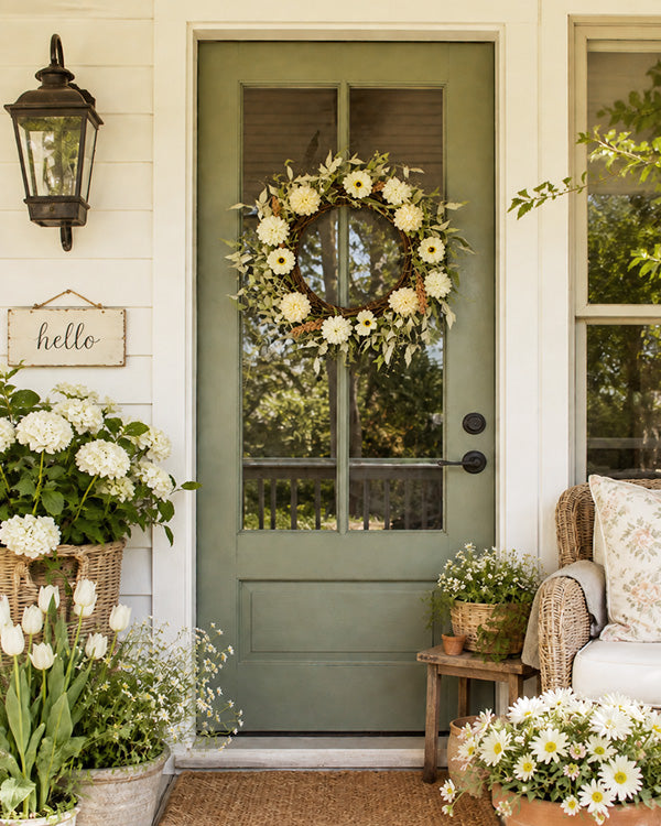 Carnation and Persian Buttercup Wreath - 22 Inch Floral Door Decor