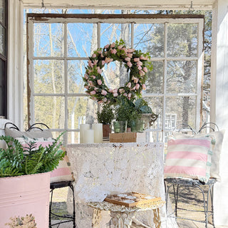 Pink tulip wreath spring porch decor display