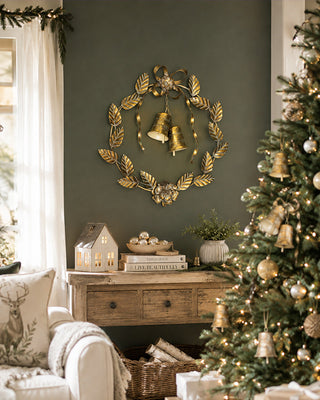Antiqued Brass Botanical Wreath with Chiming Bells