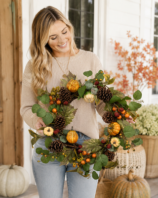 Harvest Gourd and Raspberry 24-Inch Wreath
