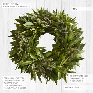 16" Culinary Bay Leaf Wreath With Rosemary