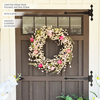 Faux pink berry wreath indoor outdoor decor