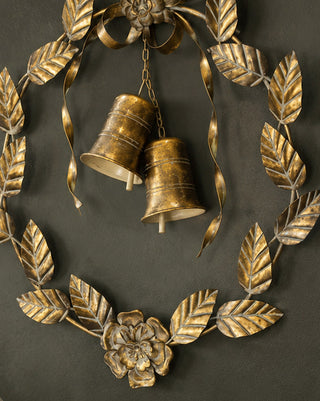 Antiqued Brass Botanical Wreath with Chiming Bells