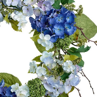 Faux Blue Hydrangea Wreath 24" | Artificial Spring Summer Front Door Wreath