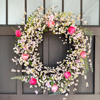 Pink berry floral wreath farmhouse door decor
