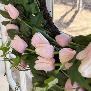 Spring pink tulip wreath hanging window decor