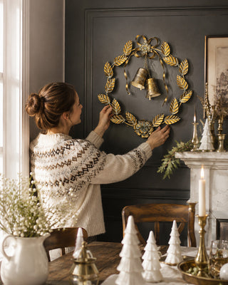 Antiqued Brass Botanical Wreath with Chiming Bells
