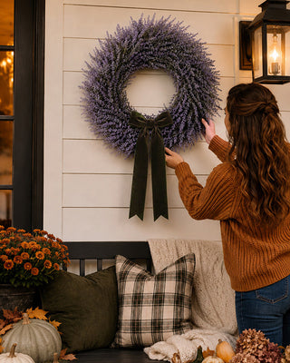 22 Inch Lavender Wreath - Soft Purple Floral Wreath for Front Door or Wall Decor