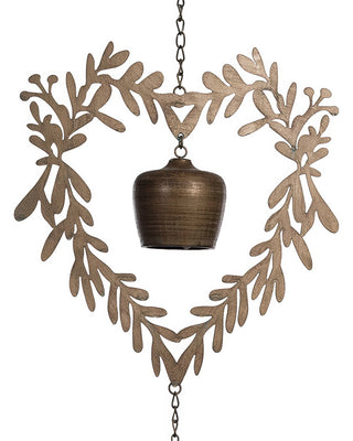 Indoor/Outdoor Bronze Metal Heart Wreath Hanging Bell Decor
