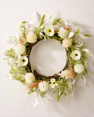 Carnation and Persian Buttercup Wreath - 22 Inch Floral Door Decor