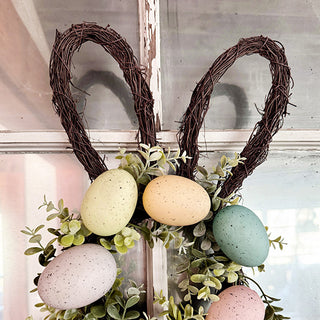 Bunny ear detail on Easter egg wreath
