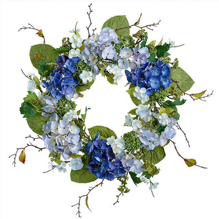 Faux Blue Hydrangea Wreath 24" | Artificial Spring Summer Front Door Wreath