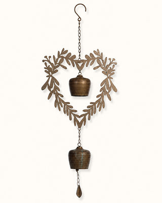 Indoor/Outdoor Bronze Metal Heart Wreath Hanging Bell Decor