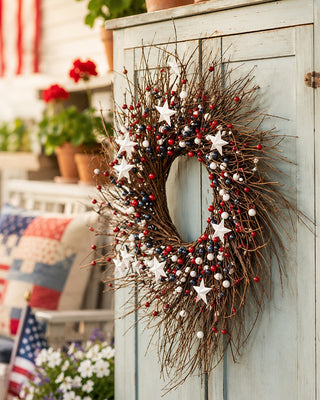 Americana Twigs Stars Wreath 24 Inch Celebrate America's 250th