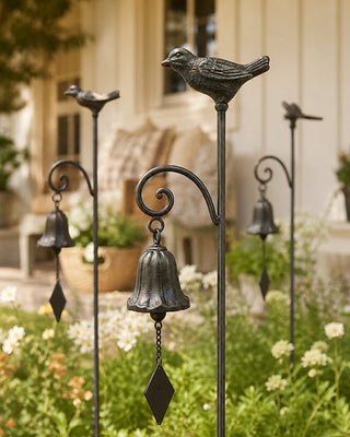 Iron Bell Yard Stakes, Set of 3 - Garden Decor with Sound