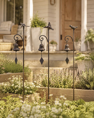 Iron Bell Yard Stakes, Set of 3 - Garden Decor with Sound