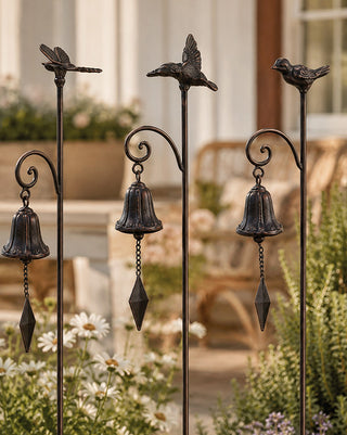 Iron Bell Yard Stakes, Set of 3 - Garden Decor with Sound