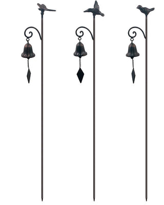 Iron Bell Yard Stakes, Set of 3 - Garden Decor with Sound