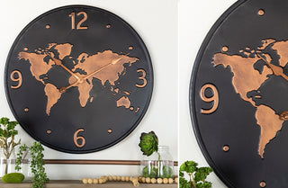 World Map Wall Clock with Copper Numbers