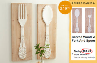 Embossed Wooden Fork and Spoon Wall Decor, Set of 2