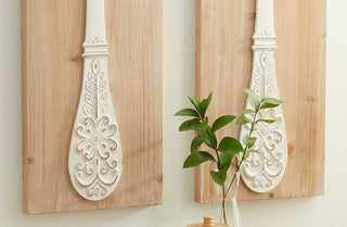Embossed Wooden Fork and Spoon Wall Decor, Set of 2