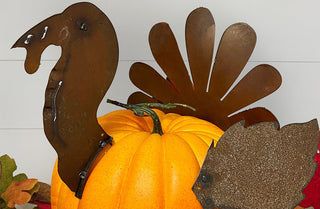 Handmade Metal Turkey Pumpkin Decor