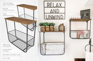 Wire Produce Wall Basket with Shelf, Set of 2
