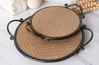 Round Wooden and Metal Trays, Set of 2