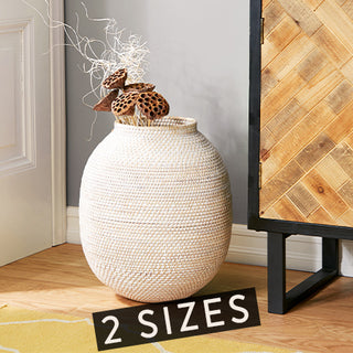 LARGE Whitewashed Woven Rattan Vase, Pick Your Size