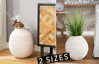 LARGE Whitewashed Woven Rattan Vase, Pick Your Size