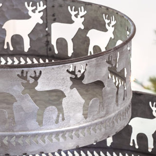 Galvanized Metal Cutout Reindeer Feed Troughs, Set of 2