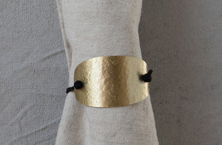 Hammered Brass and Suede Napkin Rings, Set of 4