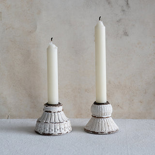 White Chippy Pillar Candle Holders, Set of 2