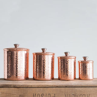 Hammered Stainless Steel Canisters with Copper Finish, Set of 4