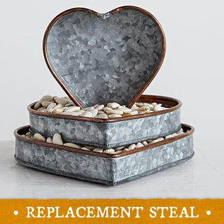 Heart Shaped Galvanized Metal Tray with Copper Rim, Set of 3