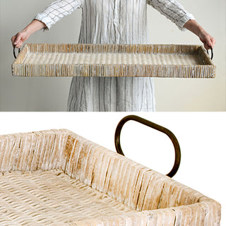 Oversized Natural Rattan Tray with Metal Handles