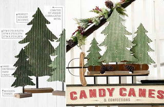 Corrugated Metal Christmas Tree Cutouts, Set of 3