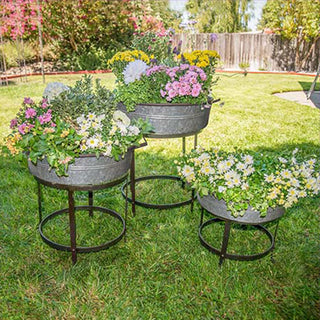 Removable Galvanized Tray Planters on Stand, Set of 3