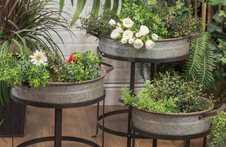 Removable Galvanized Tray Planters on Stand, Set of 3