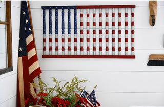 Vintage Wooden Spindle American Flag Wall Decor