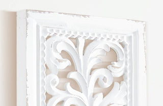 50 Inch Chippy White Carved Acanthus Wall Panels, Set of 2