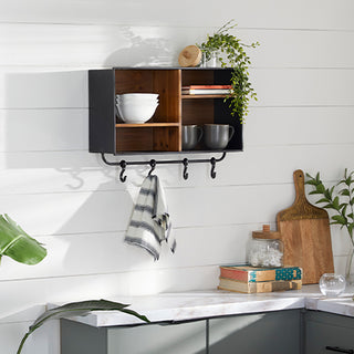 Wooden Cubby Shelf with Hook System