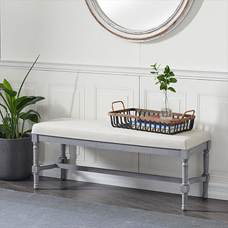 Vintage Grey Cushioned Linen Bench
