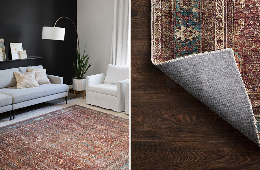 Loloi Brick / Blue Layla Rug Collection, Pick Your Size - Decor Steals