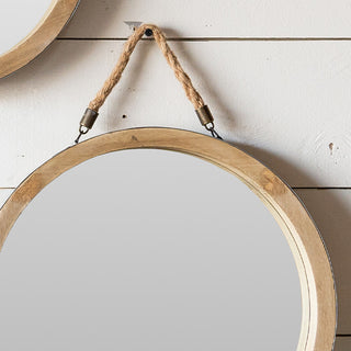 Round Wooden Framed Mirrors, Set of 3