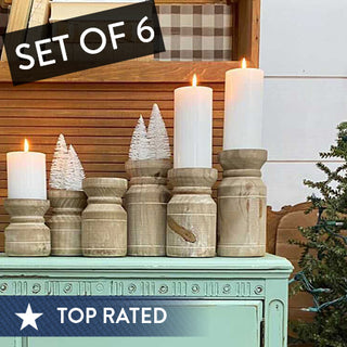 Distressed Wood Chunky Candle Pillars, Set of 6