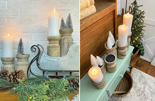 Distressed Wood Chunky Candle Pillars, Set of 6